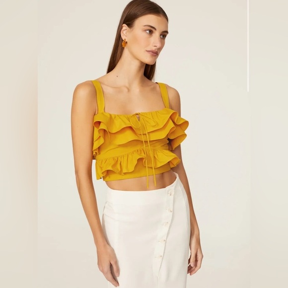 Jason Wu Top Womens Yellow Flouncy Ruffle Crop Top Size 2 - Picture 1 of 9